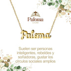 Collar con nombre Paloma diseño delicado bañado en oro 14k significado de paz y libertad regalo mujer.