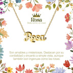Collar con nombre Rosa diseño caligrafía romántica bañado en oro 14k significado de belleza y amor regalo mujer.
