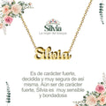 Collar con nombre Silvia diseño elegante bañado en oro 14k significado de bosque y naturaleza regalo mujer.