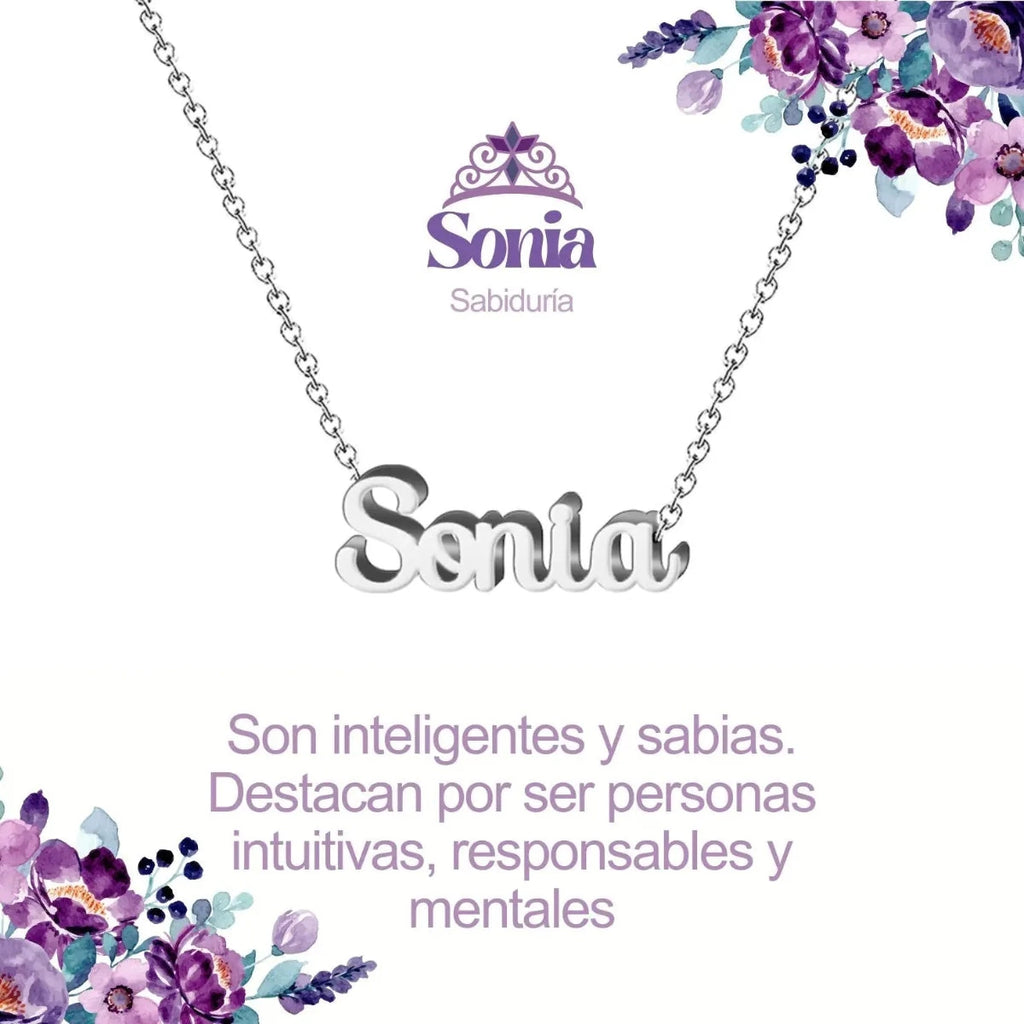 Collar con nombre Sonia en acero inoxidable plateado resistente al agua joya moderna regalo para mujer.