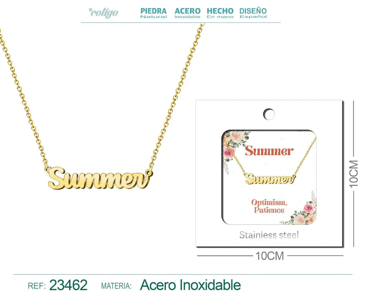Collar con Nombre Summer - Diseño en Inglés - Acero Inoxidable Bañado en Oro 14k