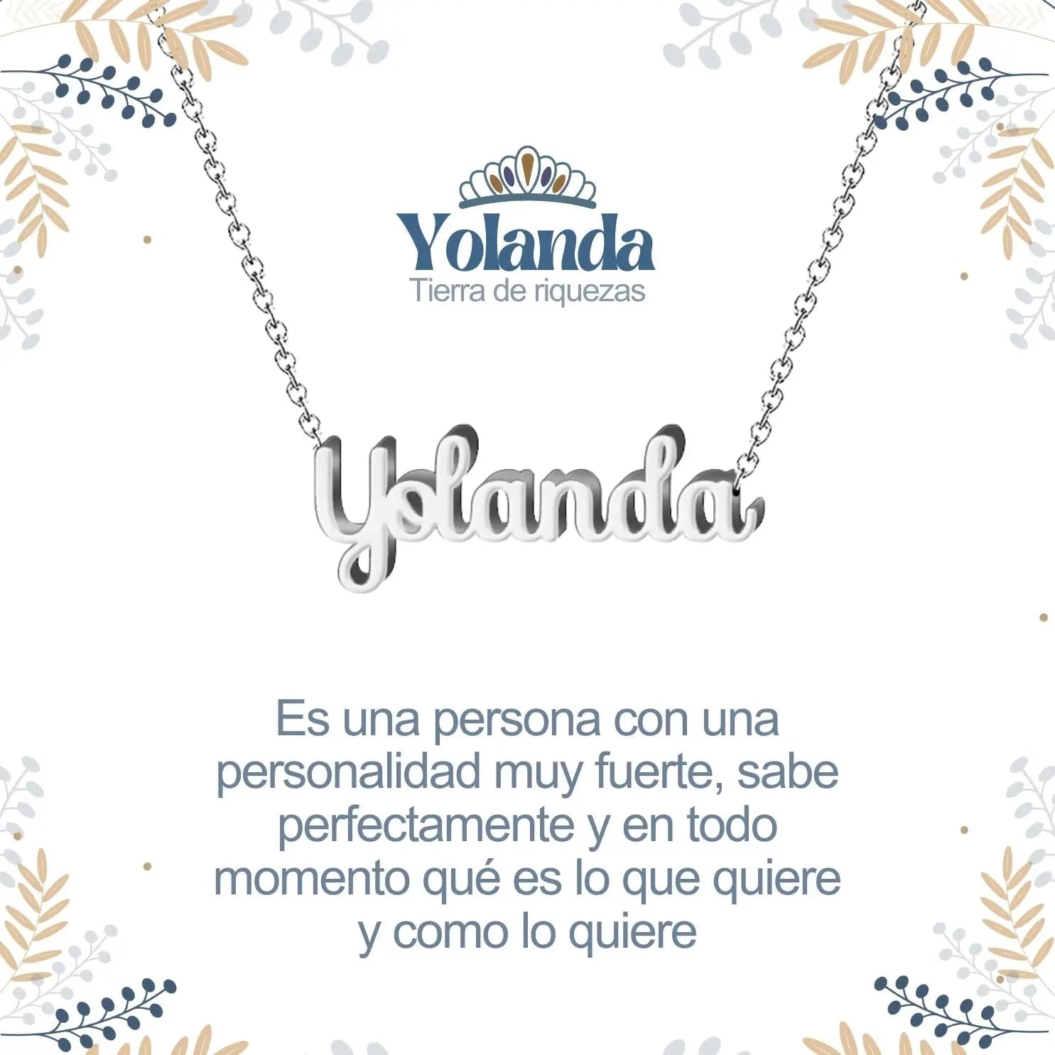 Collar con nombre Yolanda en acero inoxidable plateado diseño elegante resistente al agua regalo para mujer.