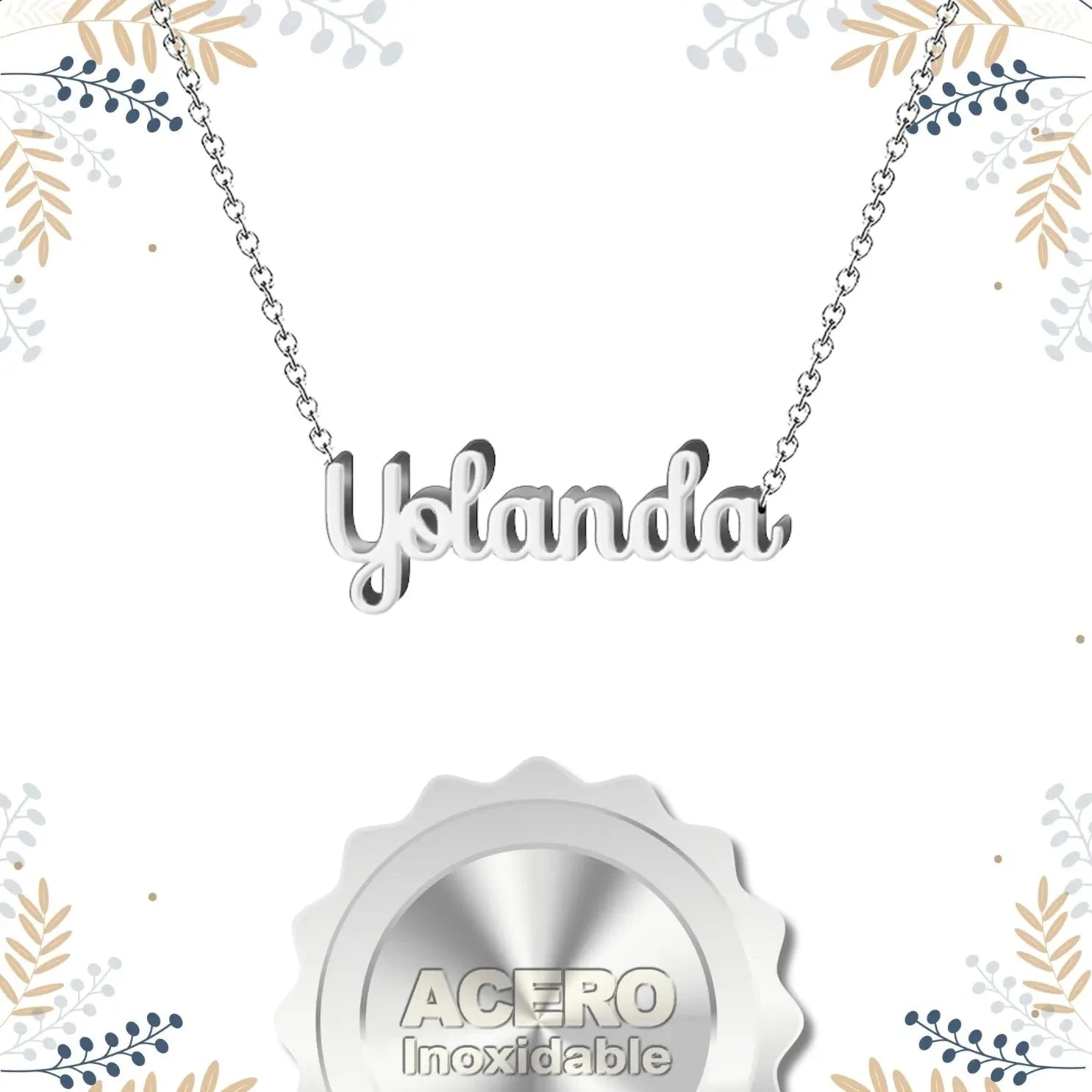Collar Edición Nombre "yolanda" - Acero Tono Plateado textura