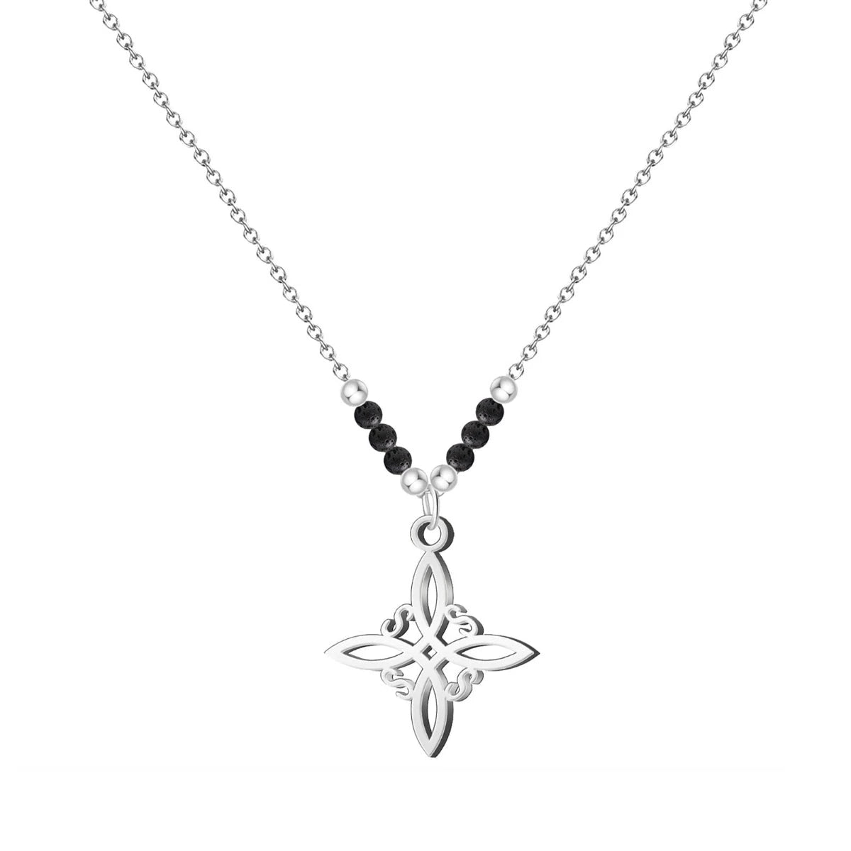Collar Nudo de Bruja Acero con Piedra Volcánica