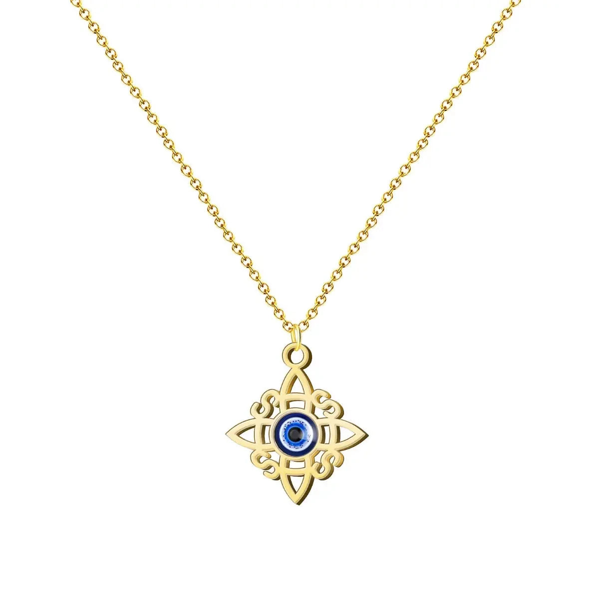 Colgante Nudo de Bruja con Ojo de Turco Acero Dorado