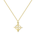 Collar de acero inoxidable con acabado dorado y colgante silueta del Nudo de Bruja. Diseño calado, elegante y luminoso.