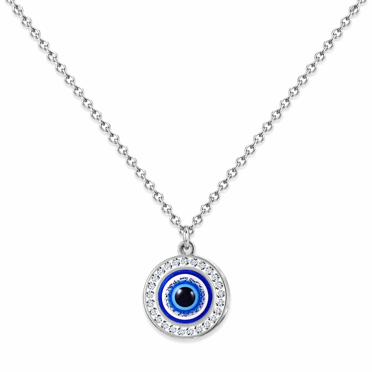 Collar Ojo Turco Circular de Ojo Turco Azul Y Borde de Cristales