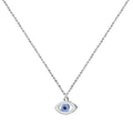 Collar de acero inoxidable con colgante de ojo turco azul y cristales brillantes.