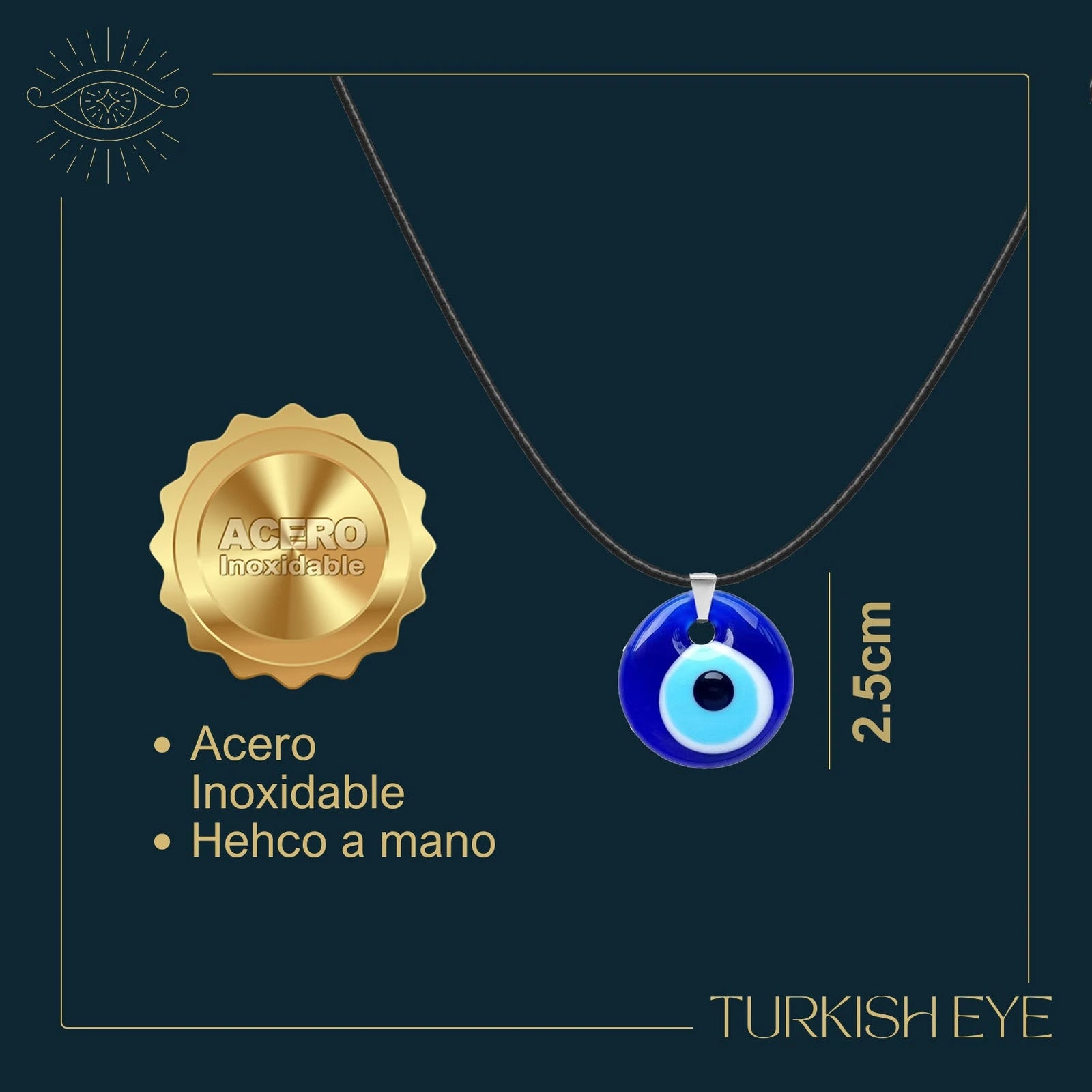 Collar de Acero con Colgante Ojo Turco Y Cristales diseño