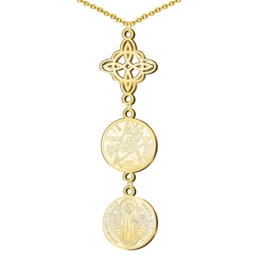 Collar Nudo de Bruja, San Benito y Tetragrámaton - Dorado