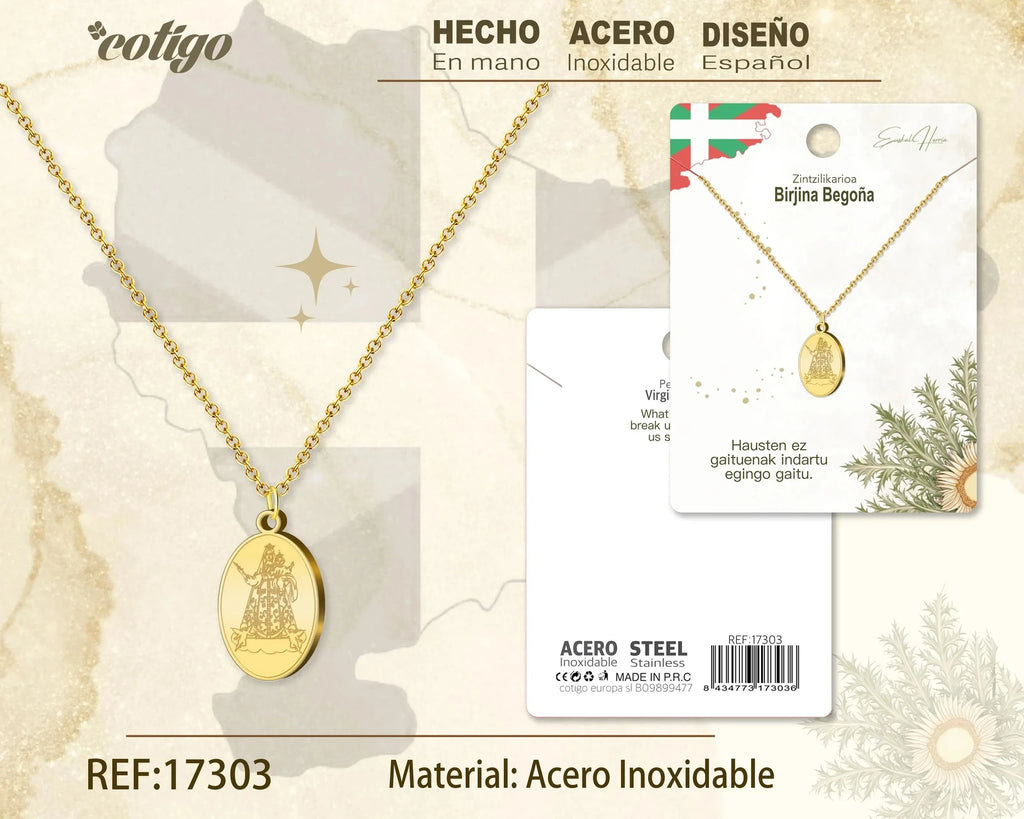 Collar Virgen de Begoña - Acero Dorado diseño