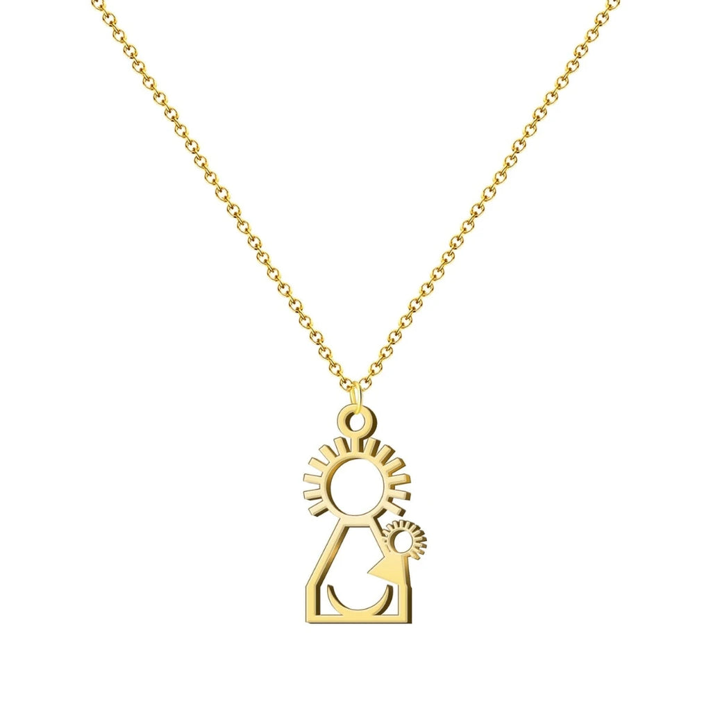 Collar con colgante de silueta moderna de la Virgen del Pino en acero inoxidable bañado en oro 14k