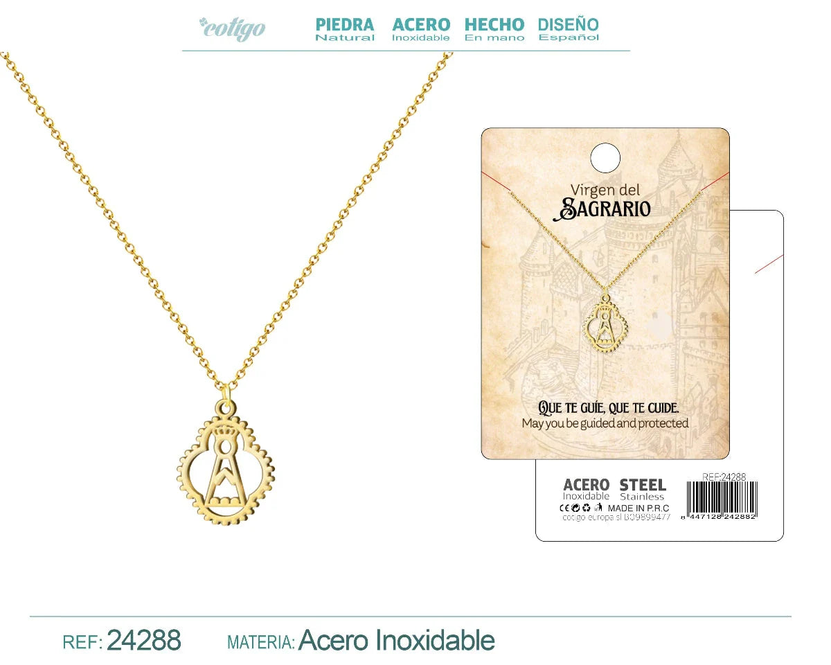 Collar Virgen del Sagrario en Acero Inoxidable Bañado de Oro 14k