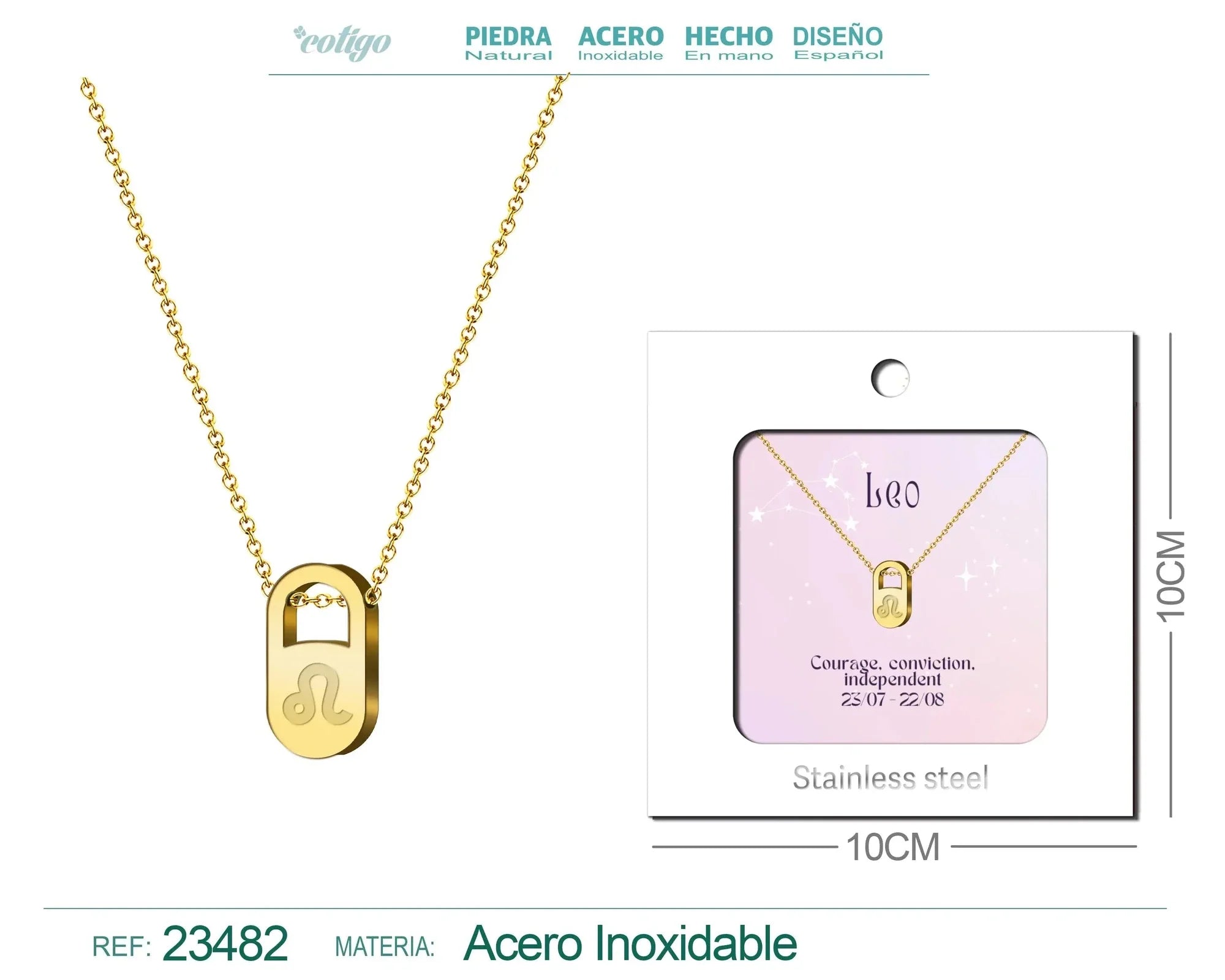 Collar Zodiaco en Inglés Leo Acero con Sobre