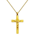 Cruz religiosa con Jesús crucificado en collar dorado con relieve devocional