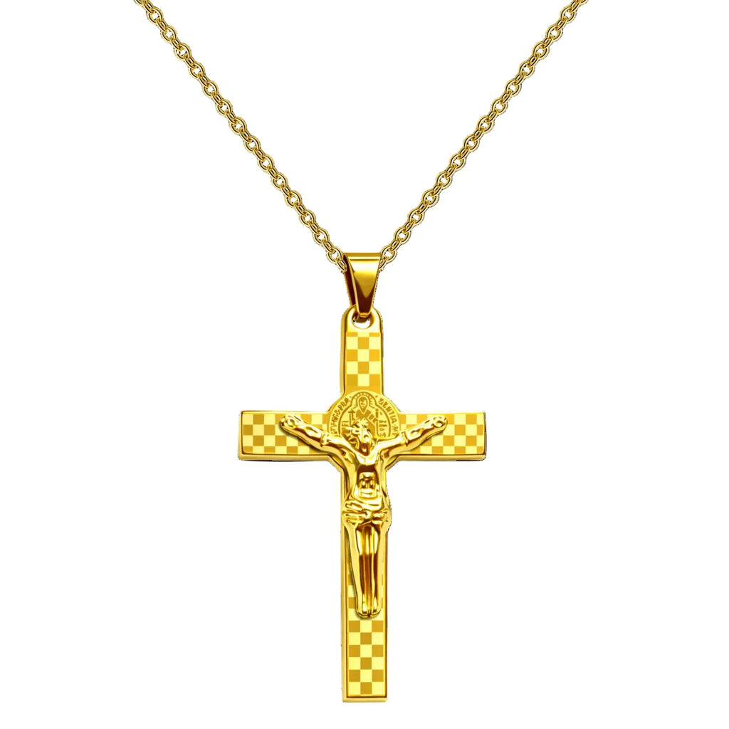 Collar Cruz con Jesús crucificado en Acero Dorado - Dorado