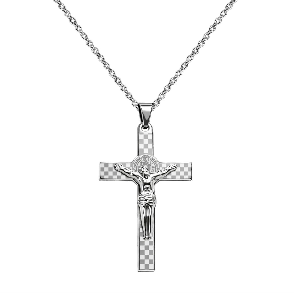 Collar Cruz con Jesús Crucificado en Acero - Plateado