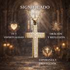 Collar con Cruz Y Oración del Padre Nuestro en Acero Dorado diseño