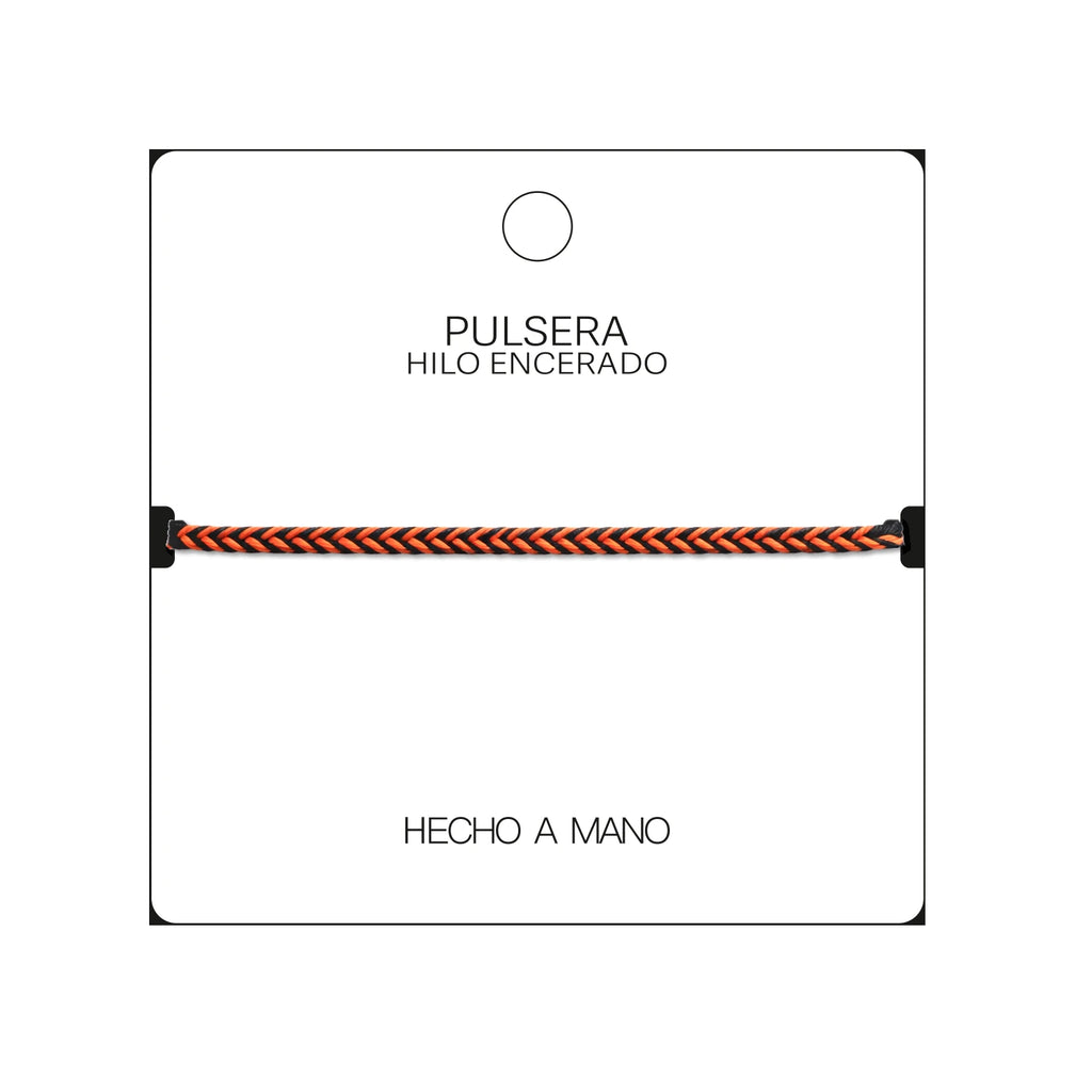 Pulsera Surfista de Hilo Encerado - Negro Y Naranja detalle