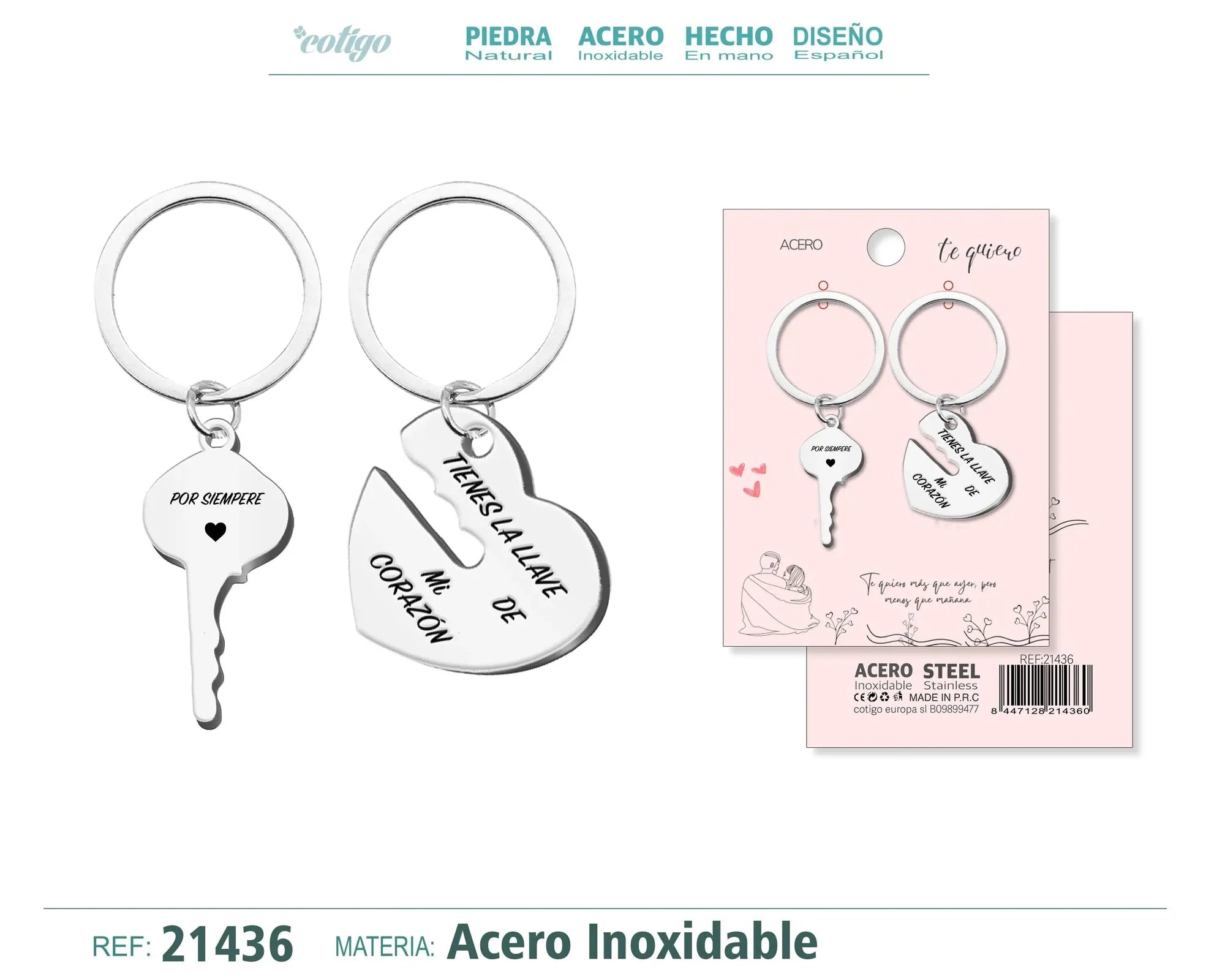 Llavero Acero Pareja Llave Y Corazón