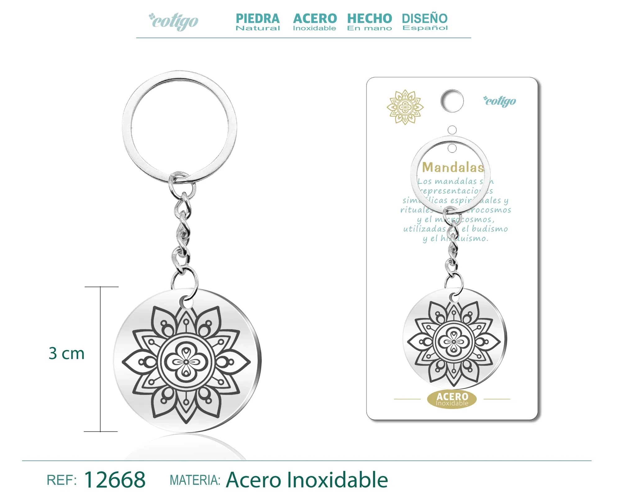 Llavero Acero Símbolo Suerte Mandalas