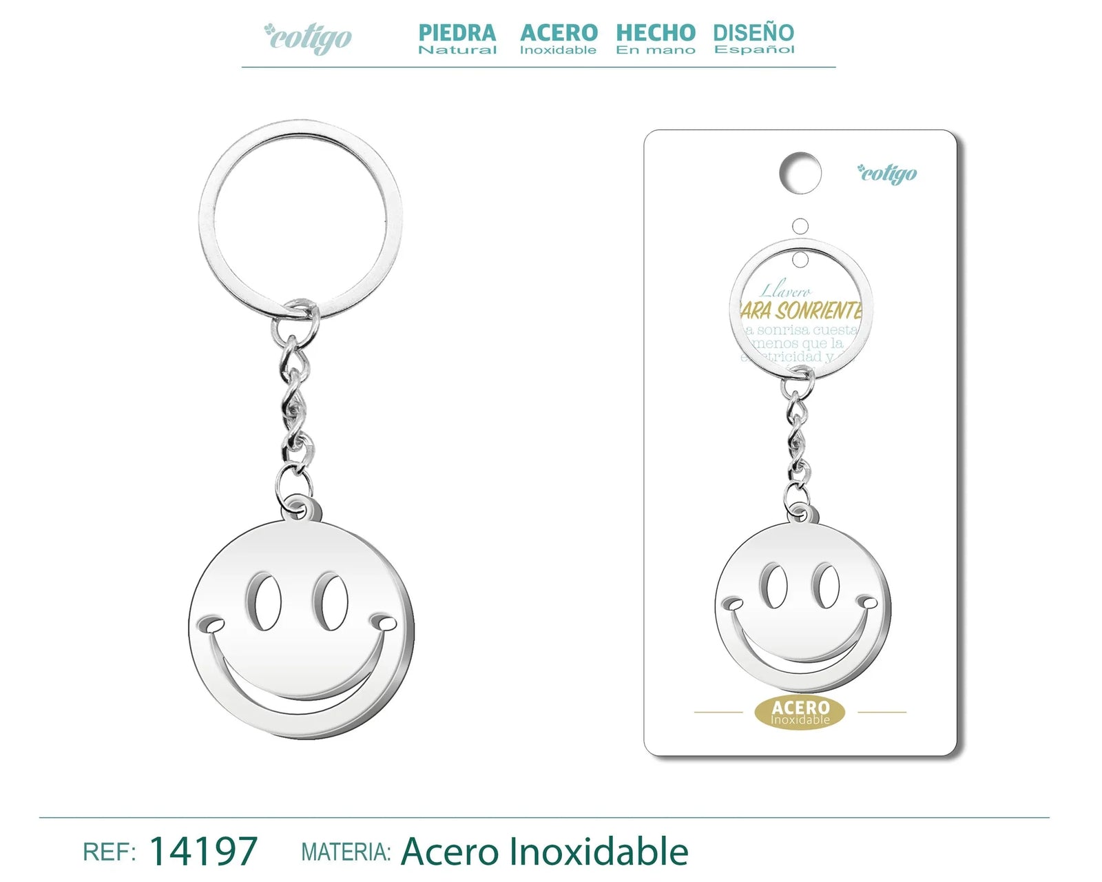 Llavero Cara Sonriente Acero Inoxidable