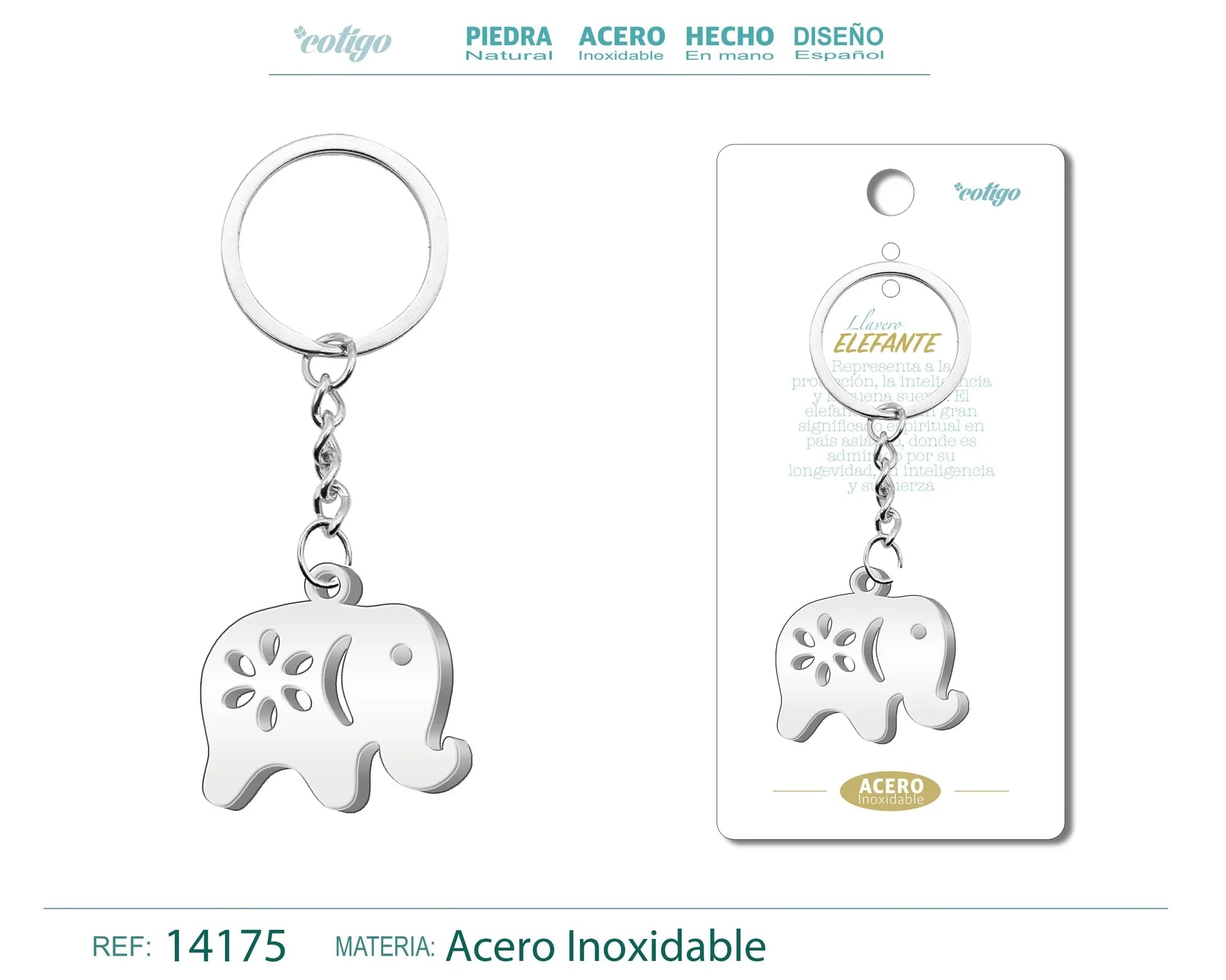 Llavero Elefante Acero Inoxidable