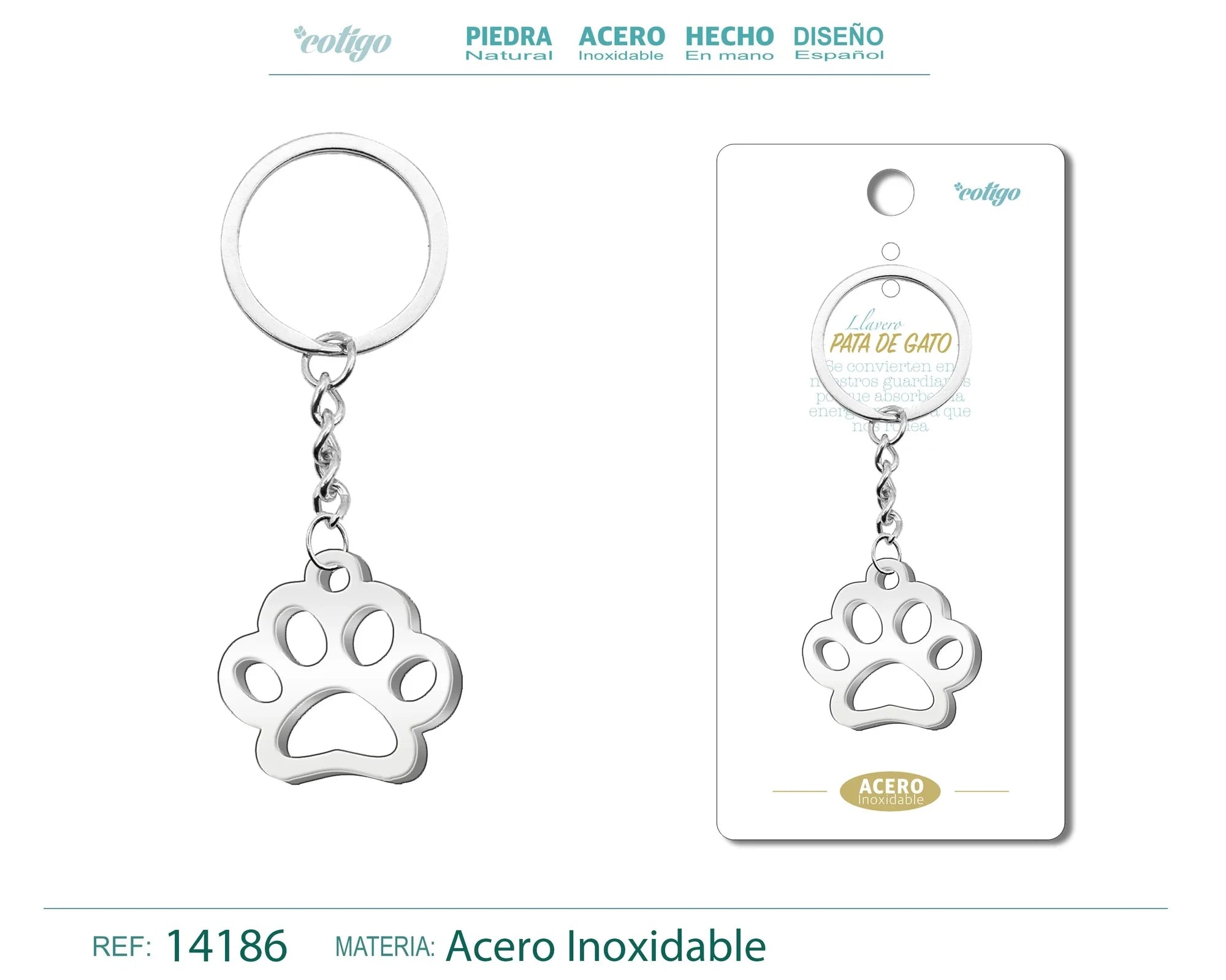 Llavero Huella de Gato Acero Inoxidable