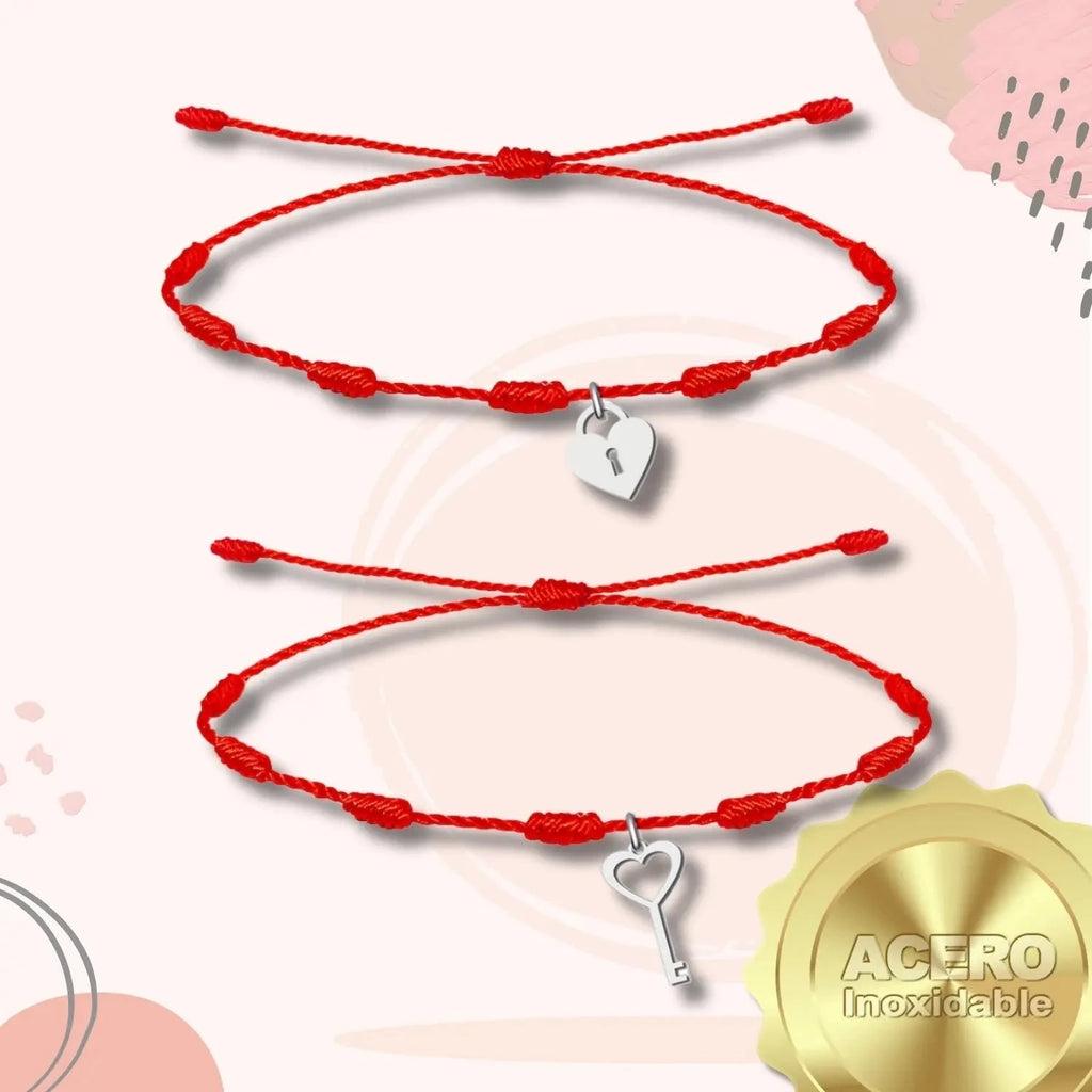 Pack 2 Pulseras 7 Nudos "la Llave de Mi Corazón" - Regalo San Valentín Pareja - Acero acabado