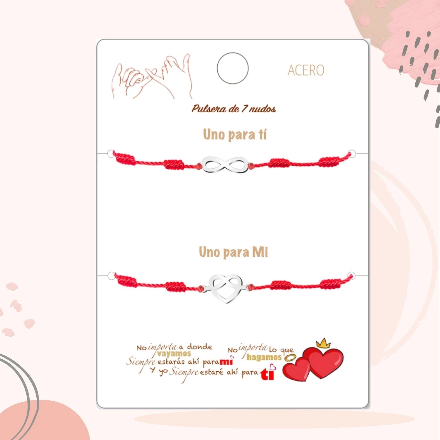 Pack 2 Pulseras 7 Nudos con Corazón Y Símbolo Eterno - Regalo San Valentín Pareja detalle