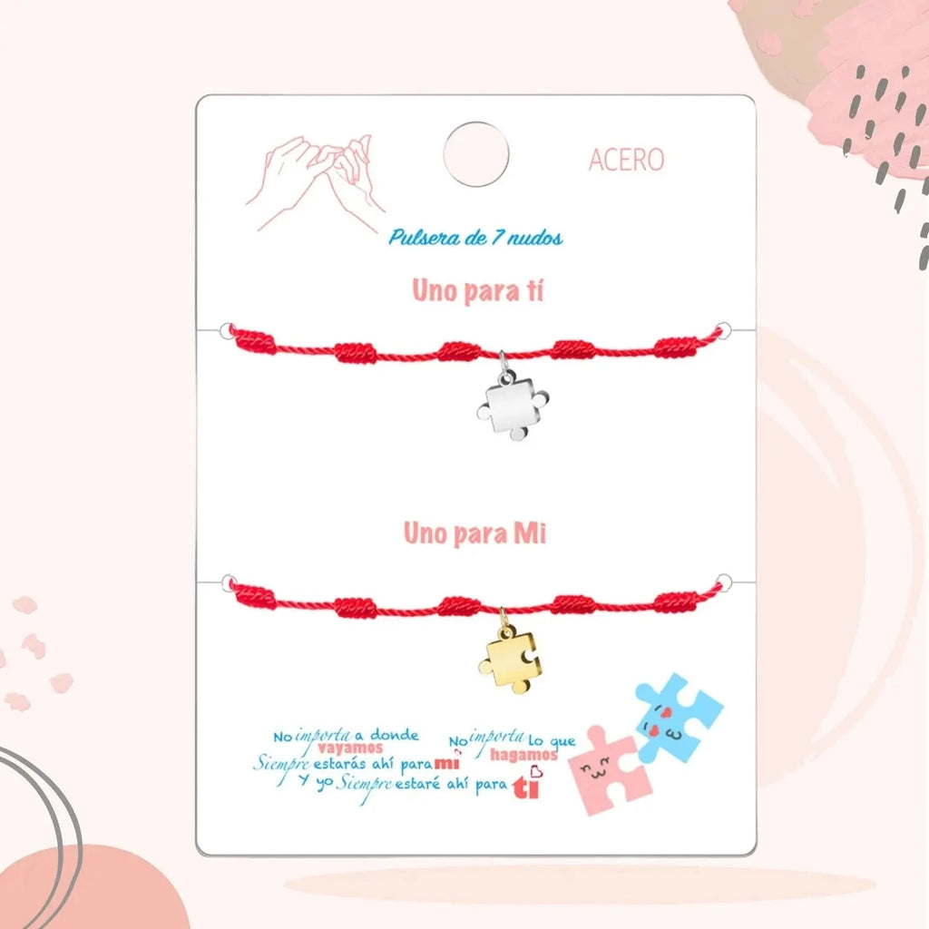 Pack 2 Pulseras 7 Nudos con Puzle - Regalo San Valentín Pareja - Acero detalle