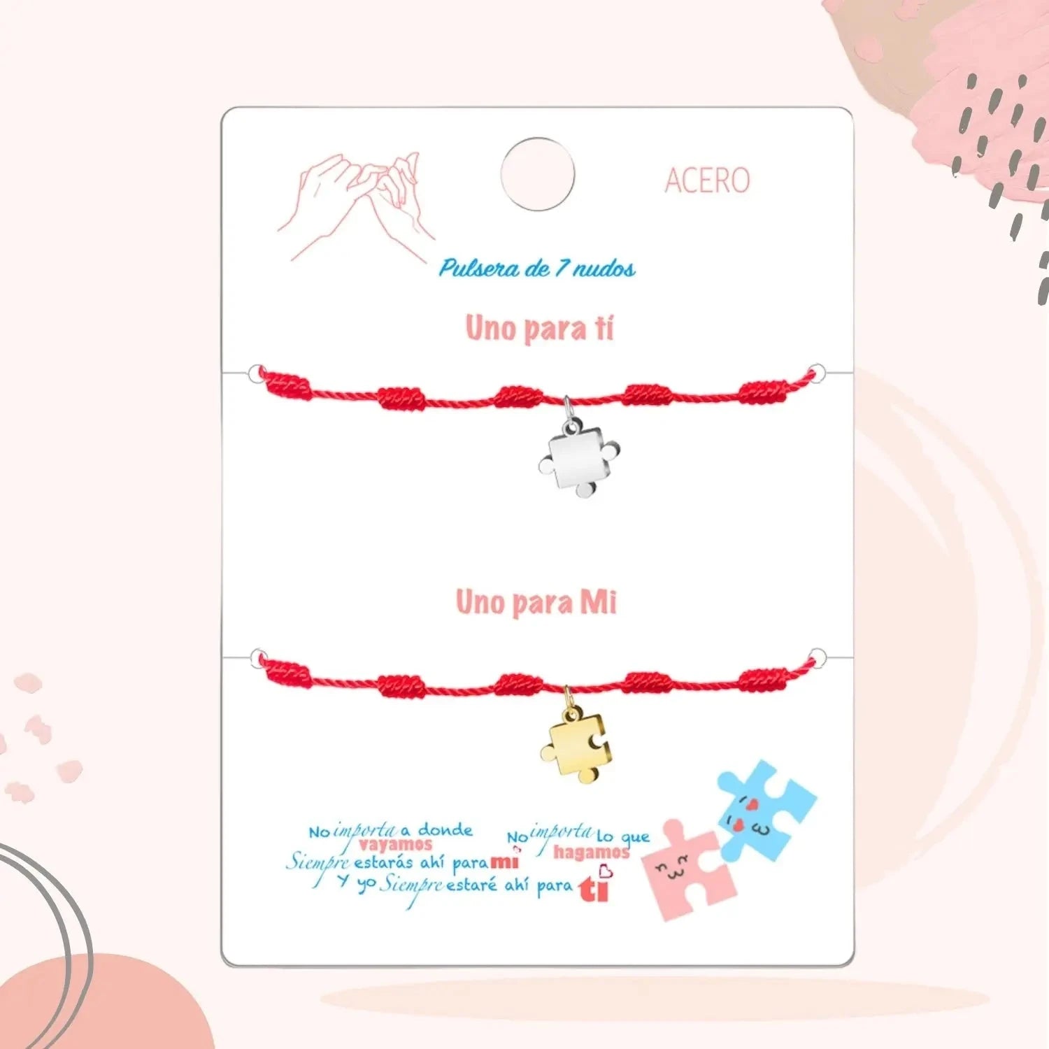 Pack 2 Pulseras 7 Nudos con Puzle - Regalo San Valentín Pareja - Acero detalle