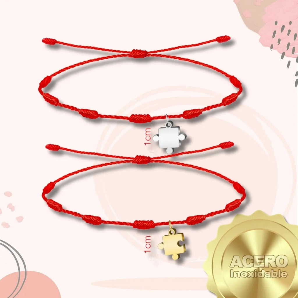 Pack 2 Pulseras 7 Nudos con Puzle - Regalo San Valentín Pareja - Acero acabado