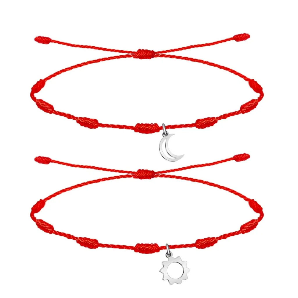 Pack 2 Pulseras 7 Nudos Sol y Luna en Acero - Acabado Plateado - SKU 13070