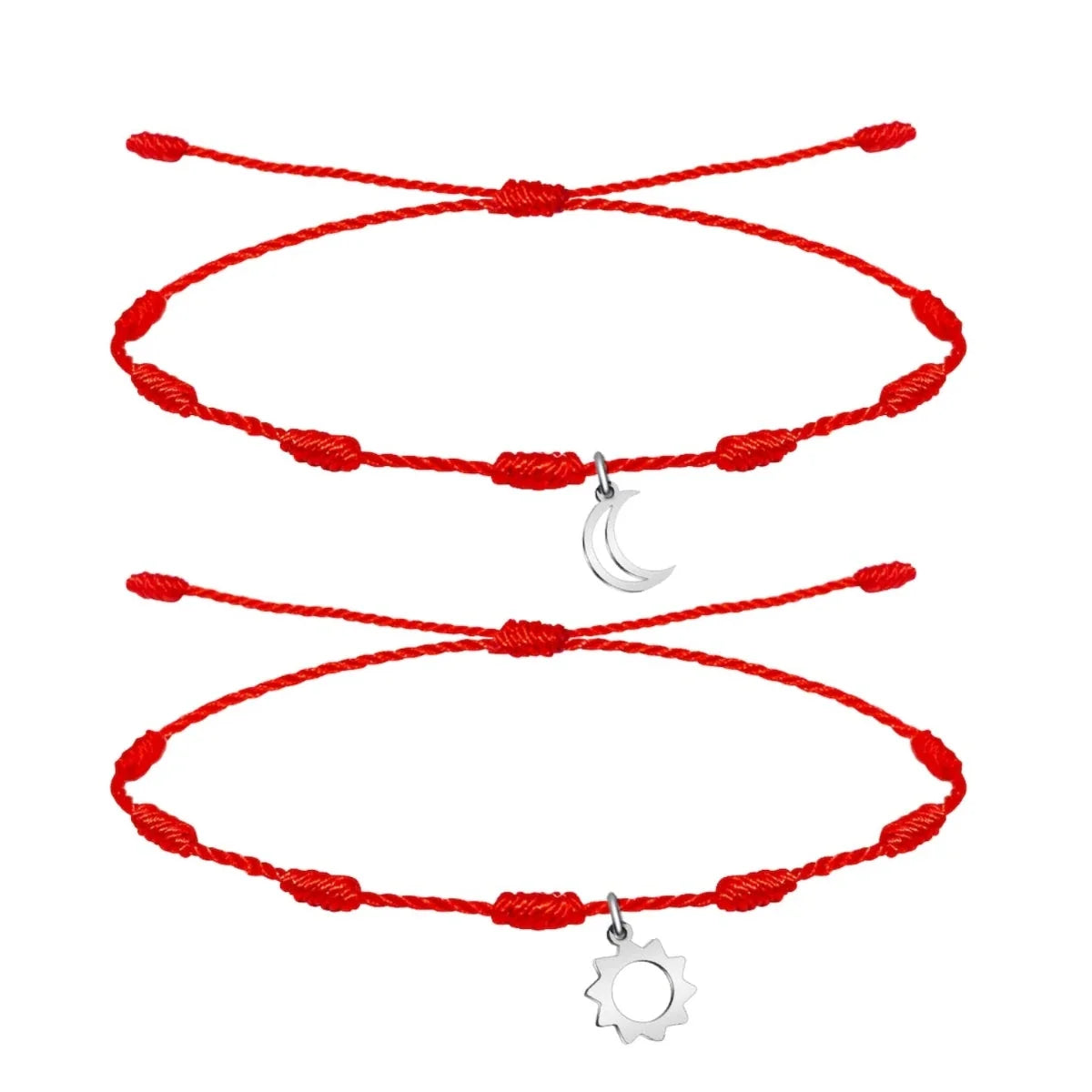 Pack 2 Pulseras 7 Nudos Sol y Luna en Acero - Acabado Plateado - SKU 13070