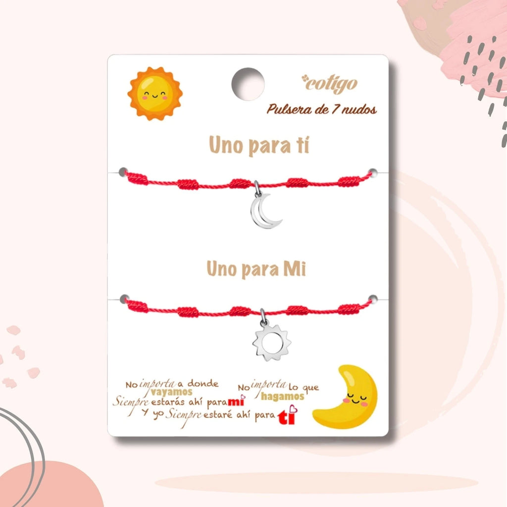 Pack 2 Pulseras 7 Nudos "sol Y Luna" - Regalo San Valentín Pareja - Acero detalle