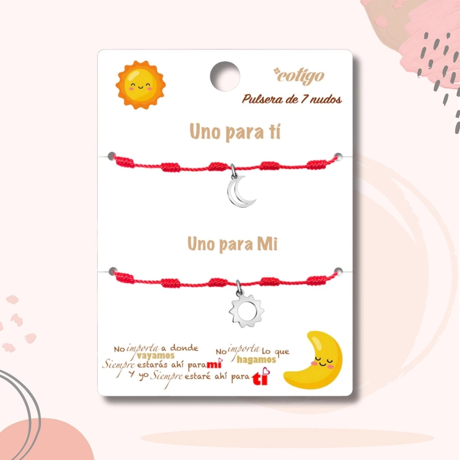Pack 2 Pulseras 7 Nudos "sol Y Luna" - Regalo San Valentín Pareja - Acero detalle