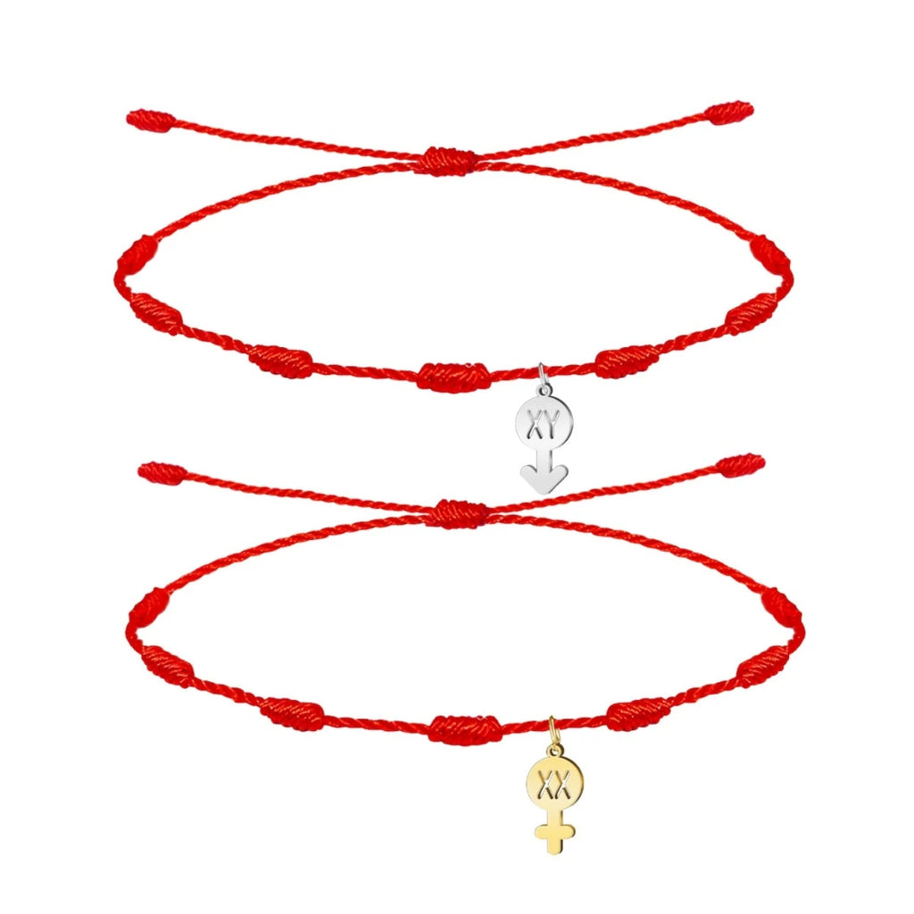 Pack 2 Pulseras 7 Nudos con Cromosomas Xx Y Xy - Regalo San Valentín Pareja - Acero