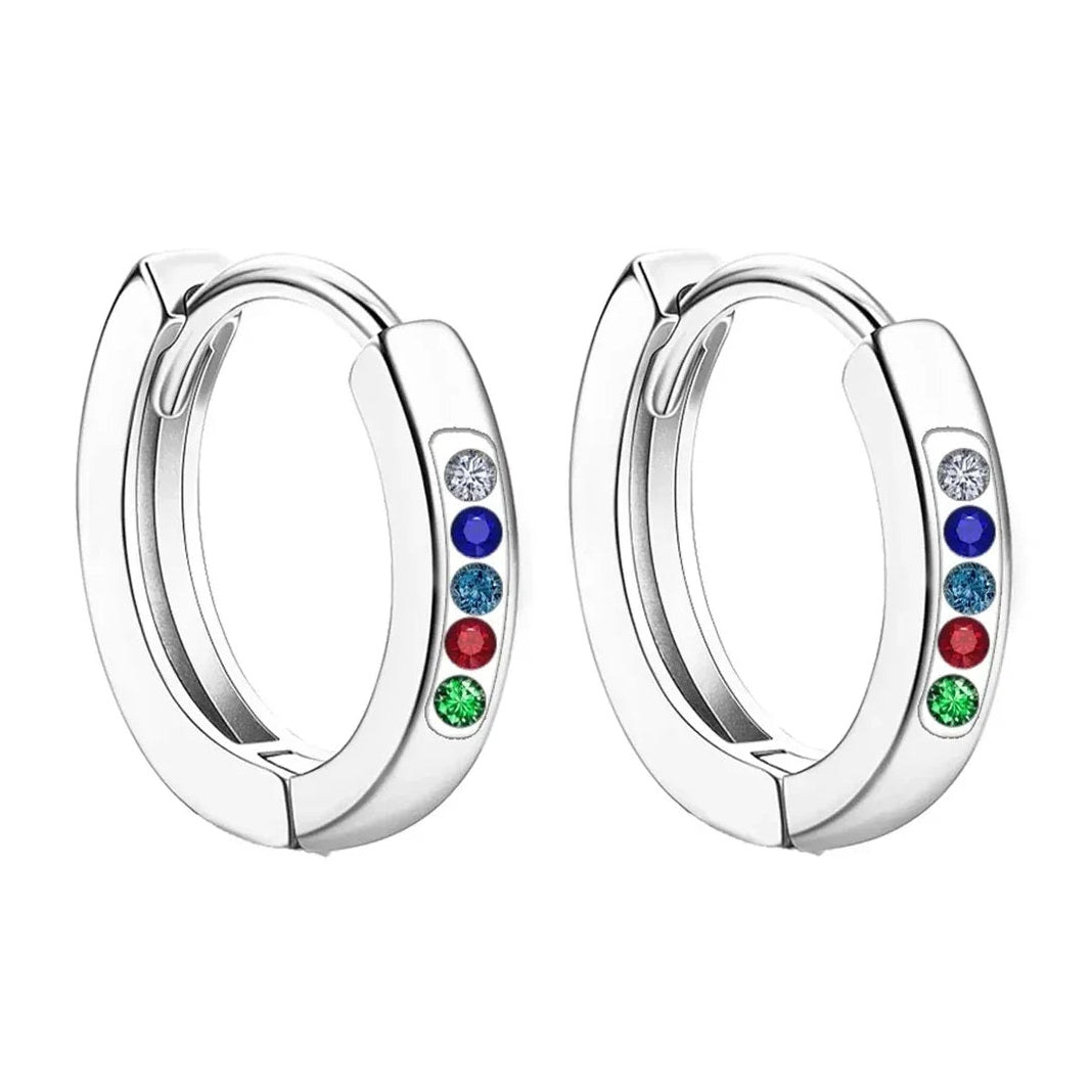 Pendiente Aro Acero 12mm Circonita Colores Plateado Modelo 2 - Plateado