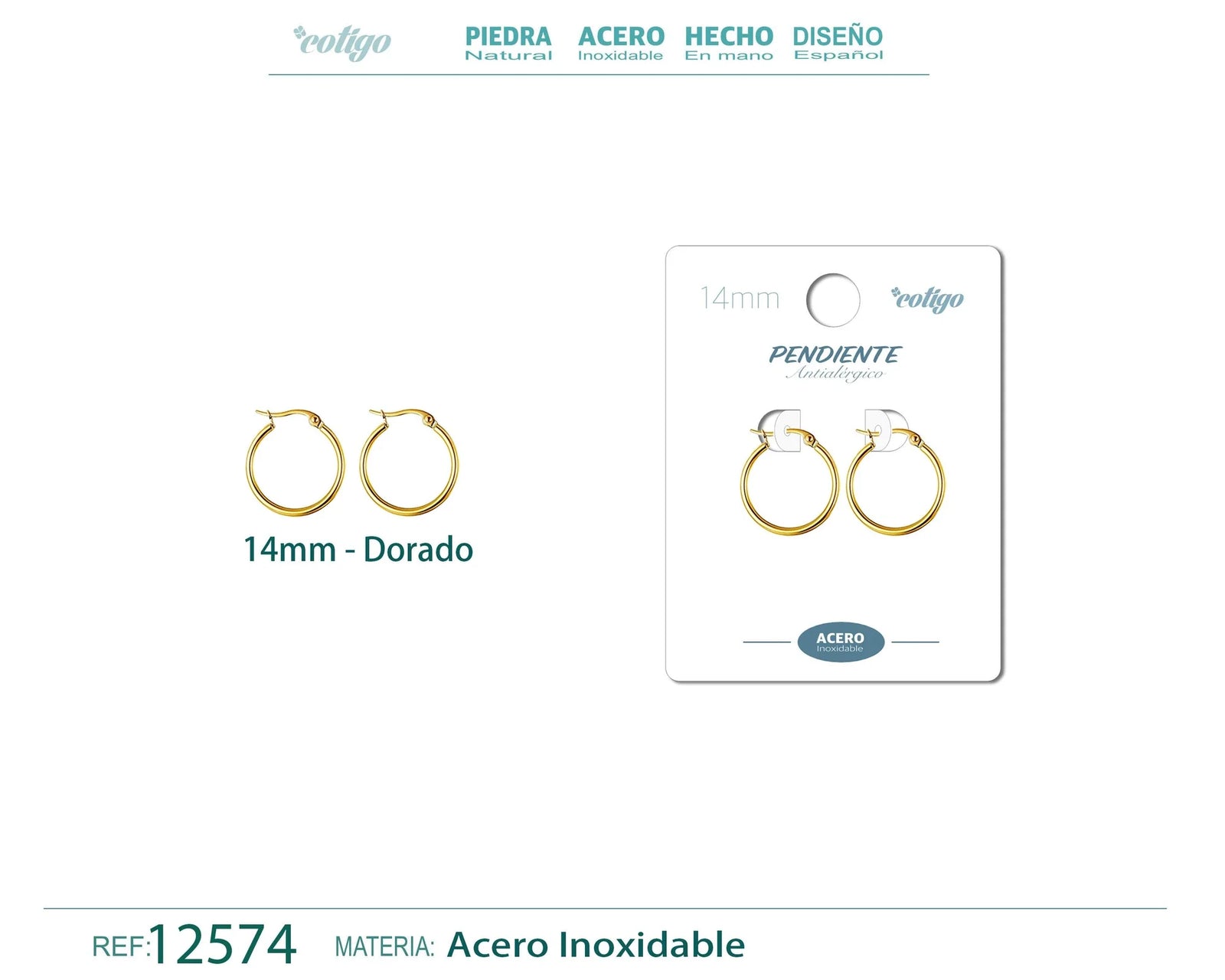 Pendiente Aro Acero 14 mm Dorado