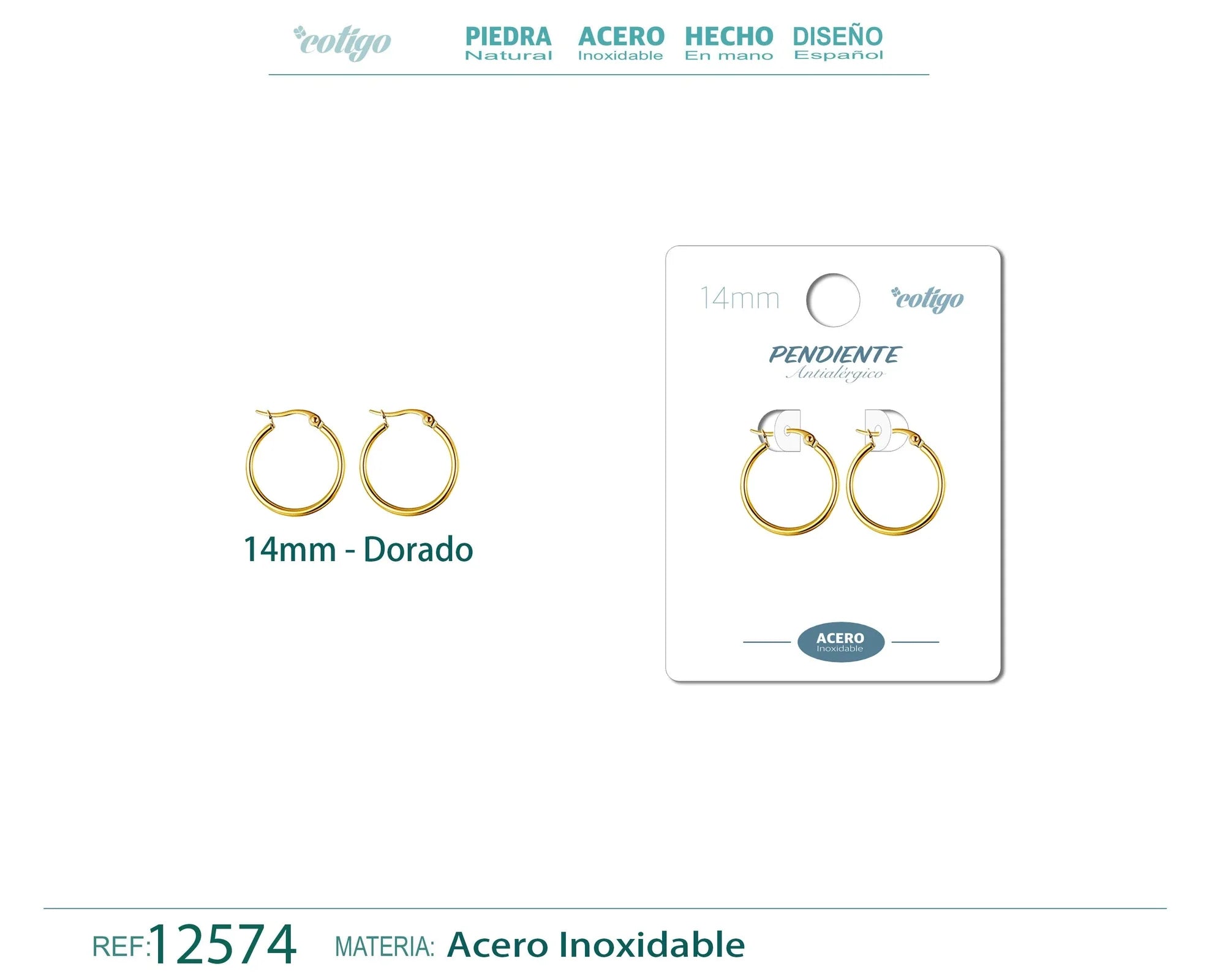 Pendiente Aro Acero 14 mm Dorado