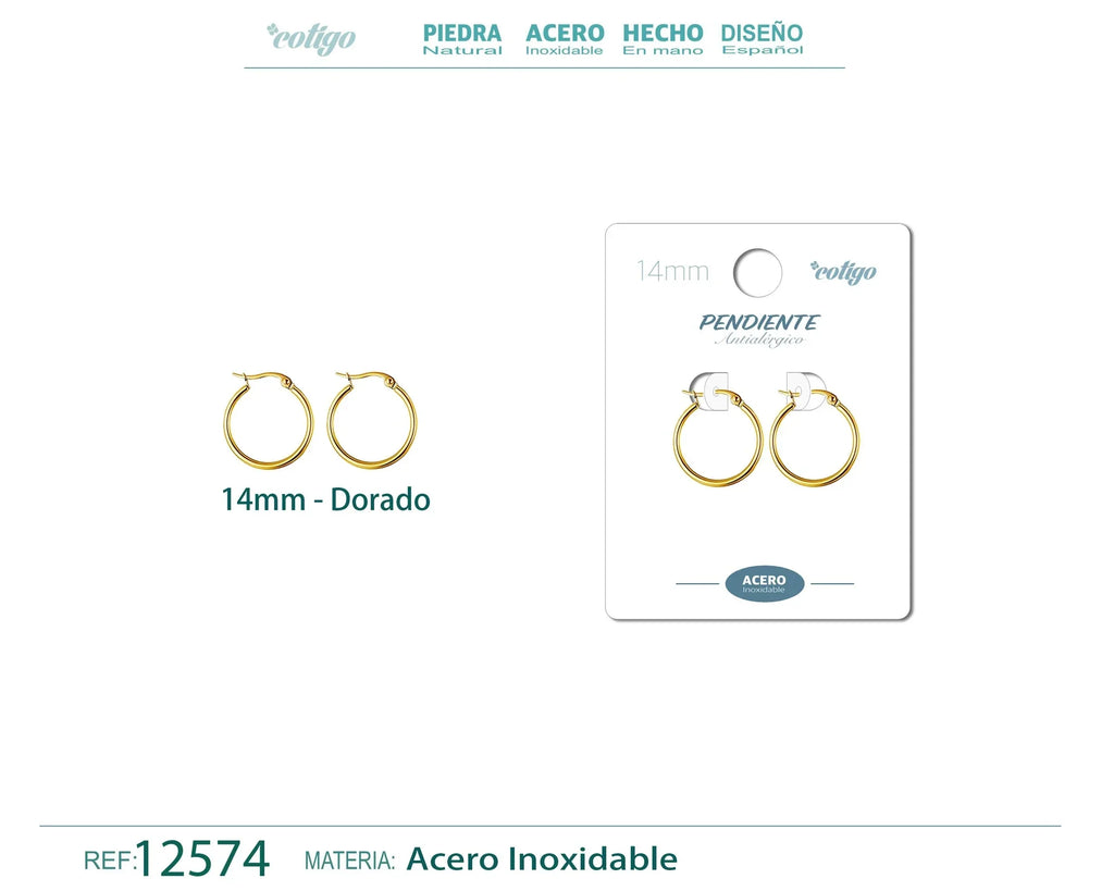 Pendiente Aro Acero 14 mm Dorado - Dorado