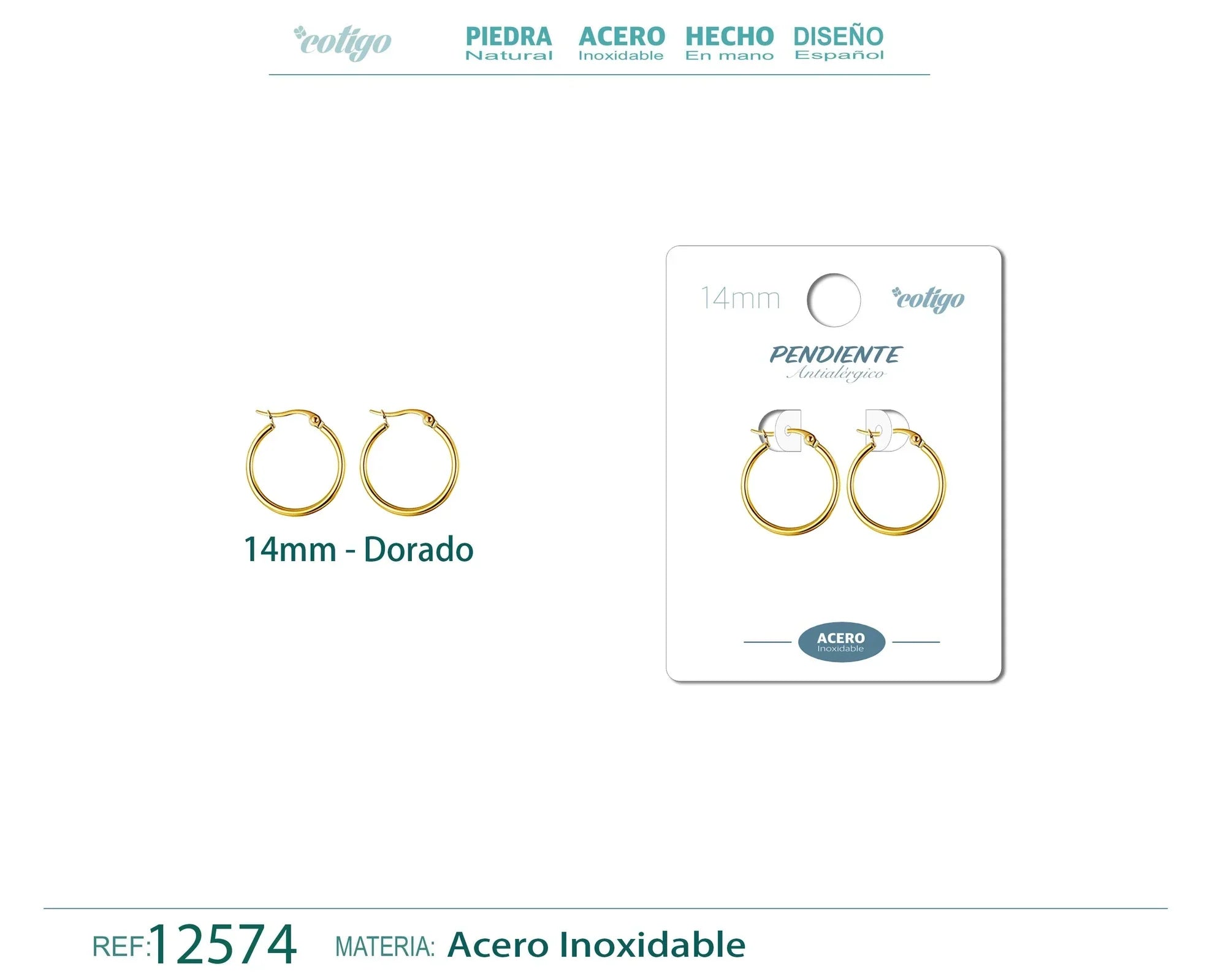 Pendiente Aro Acero 14 mm Dorado - Dorado