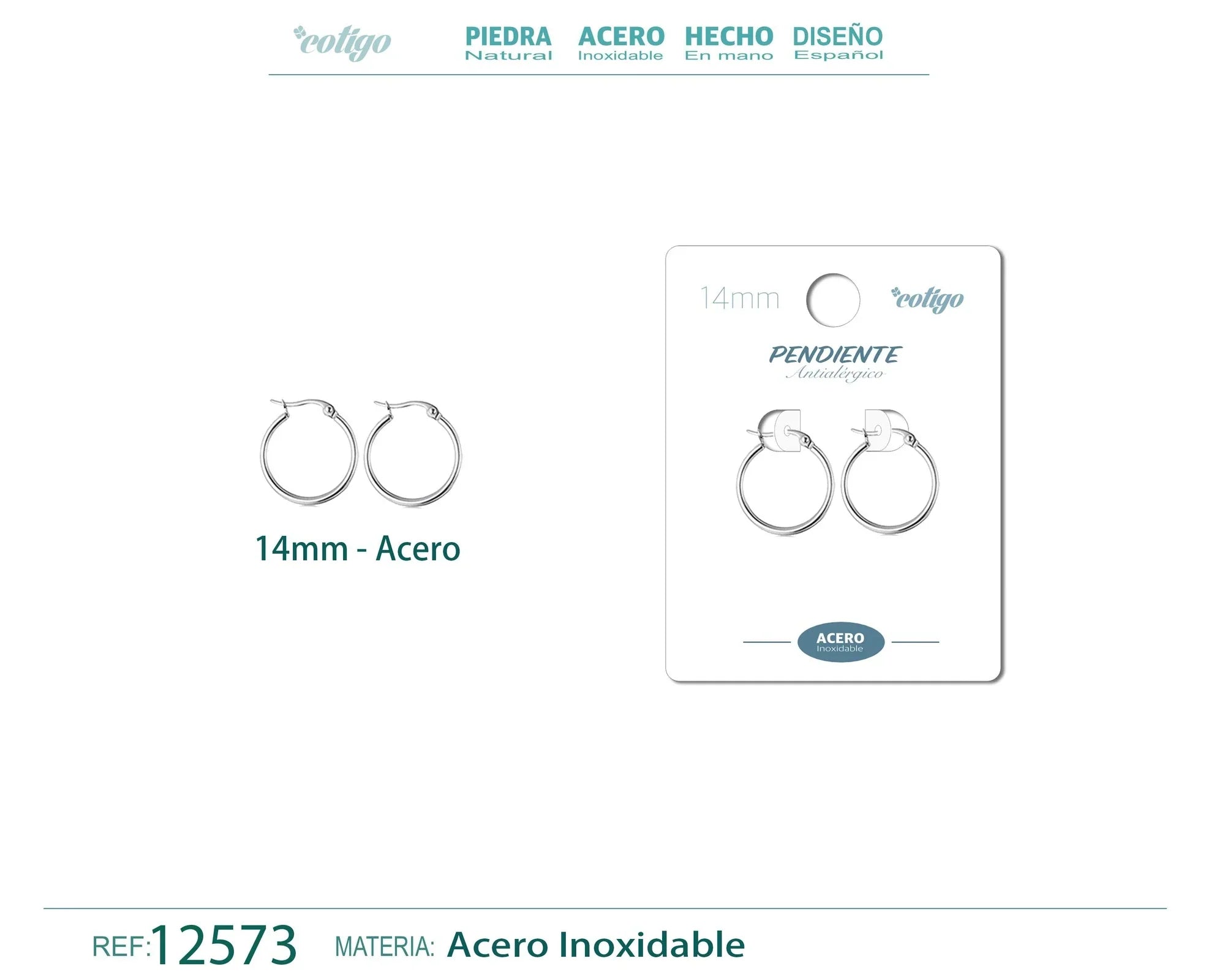 Pendiente Aro Acero 14 mm Plateado - Plateado