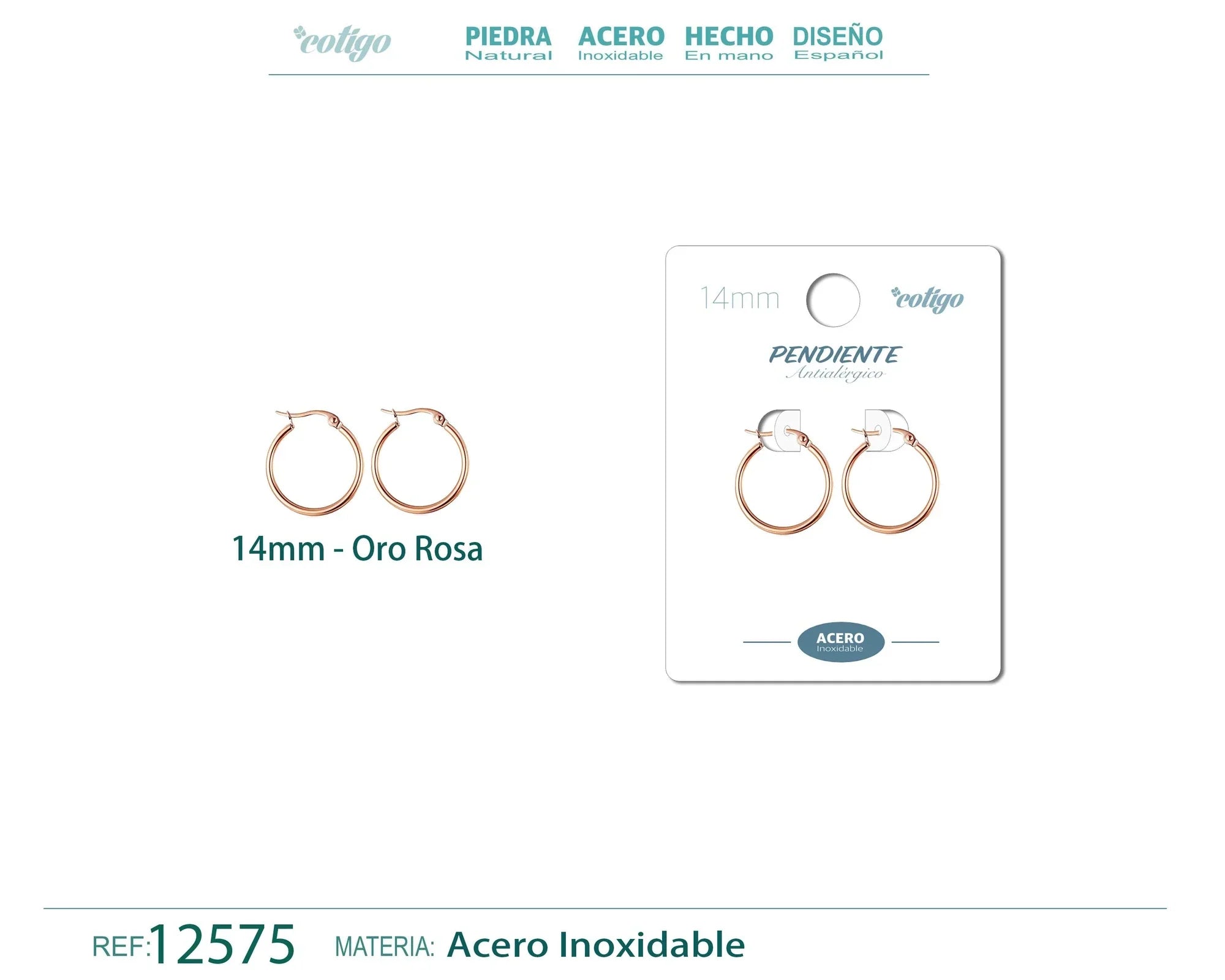 Pendiente Aro Acero 14 mm Rosa - Rosa