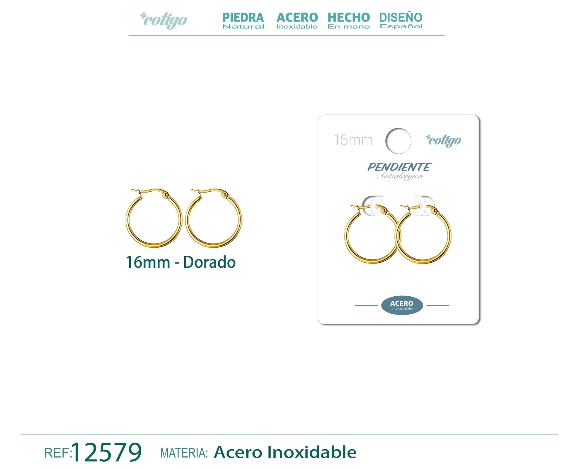 Pendiente aro de acero de 16 mm en color dorado