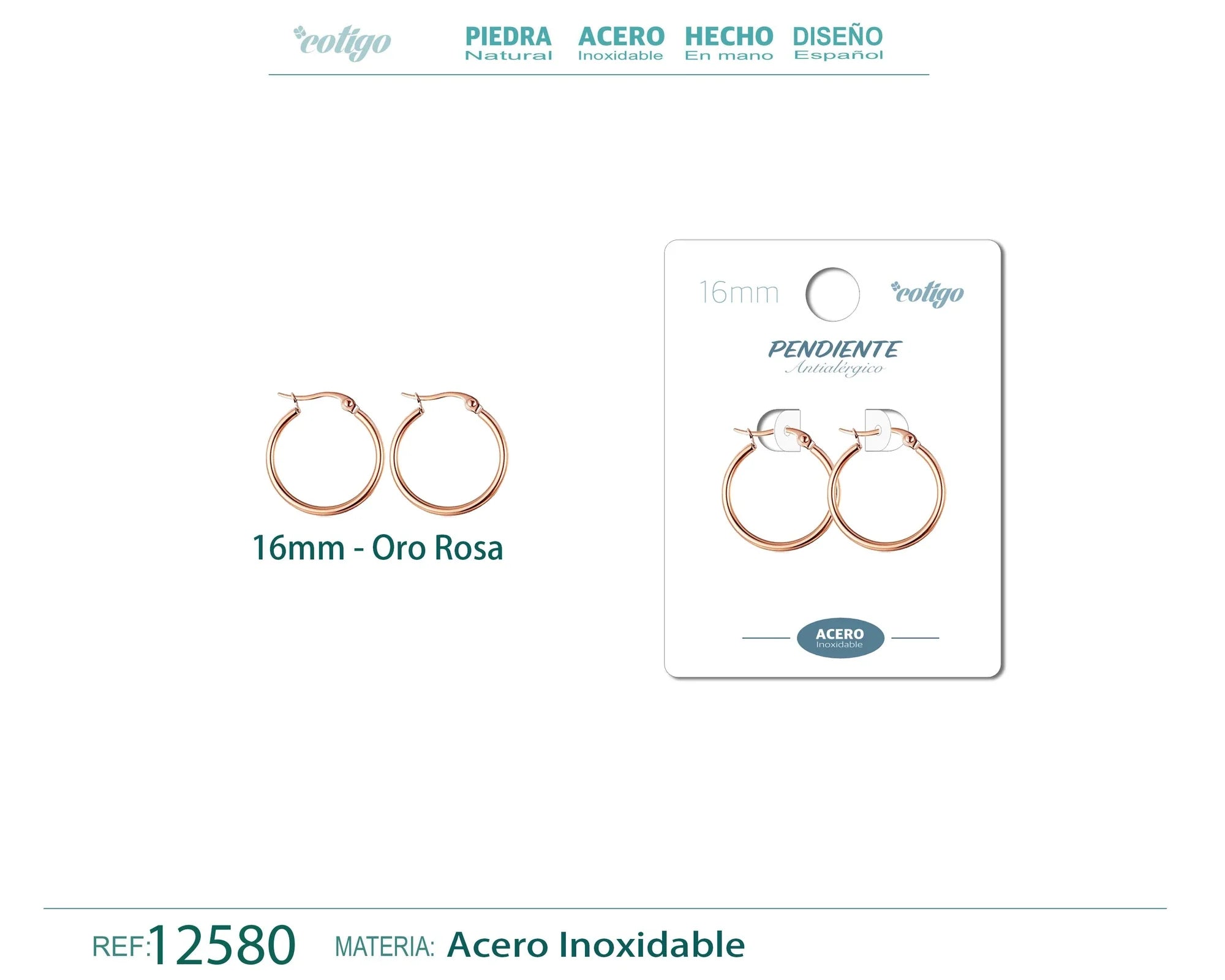 Pendiente Aro Acero 16 mm Rosa