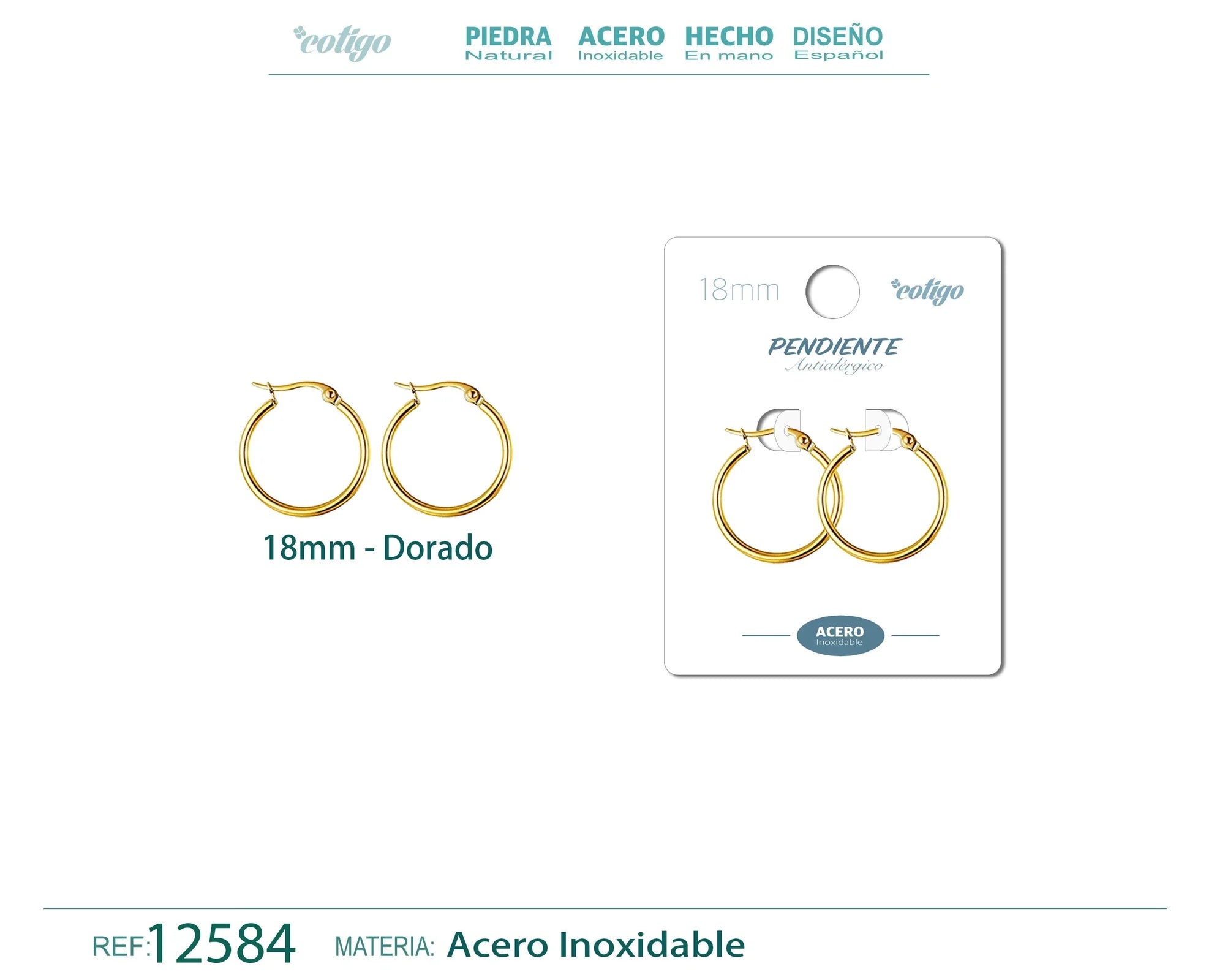 Pendiente Aro Acero 18 mm Dorado