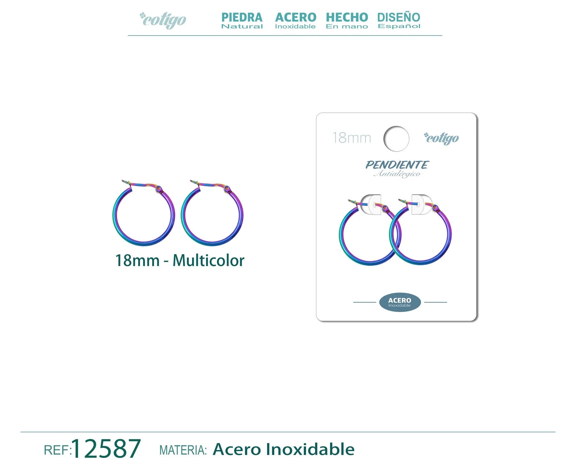 Pendiente Aro Acero 18 mm Multicolor