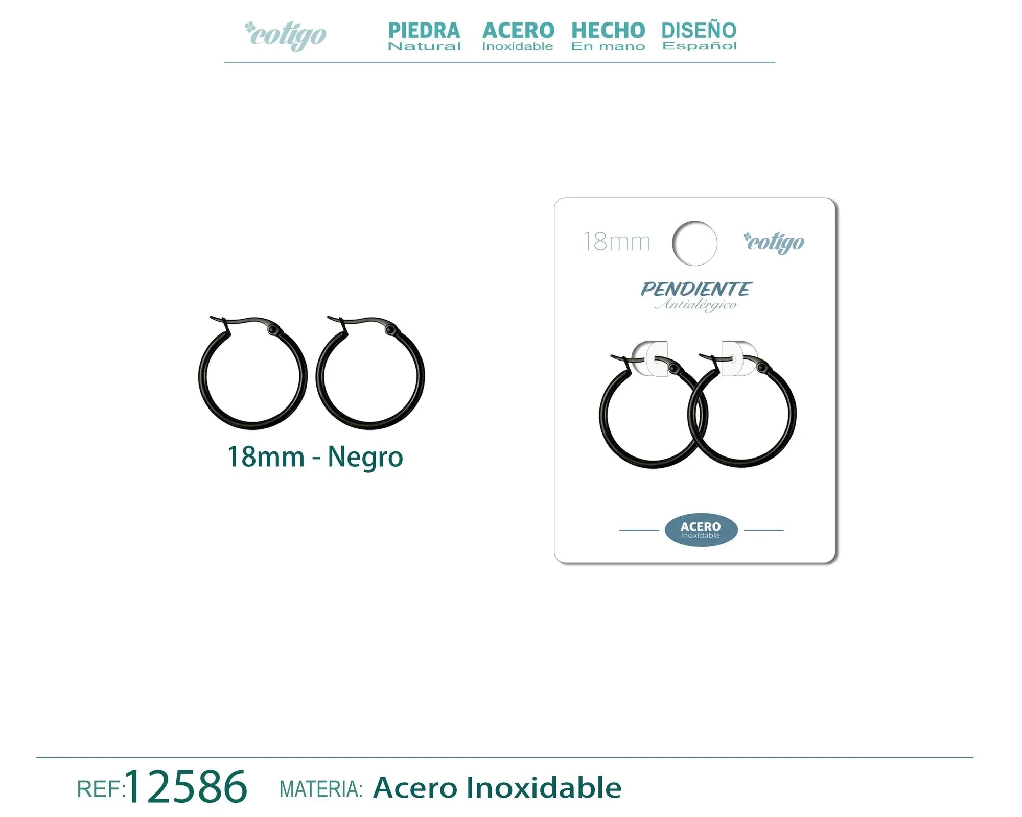 Pendiente Aro Acero 18 mm Negro - Negro